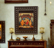 Shiva Parivar In Mantap Gold Leafed Art  With Wooden Frame