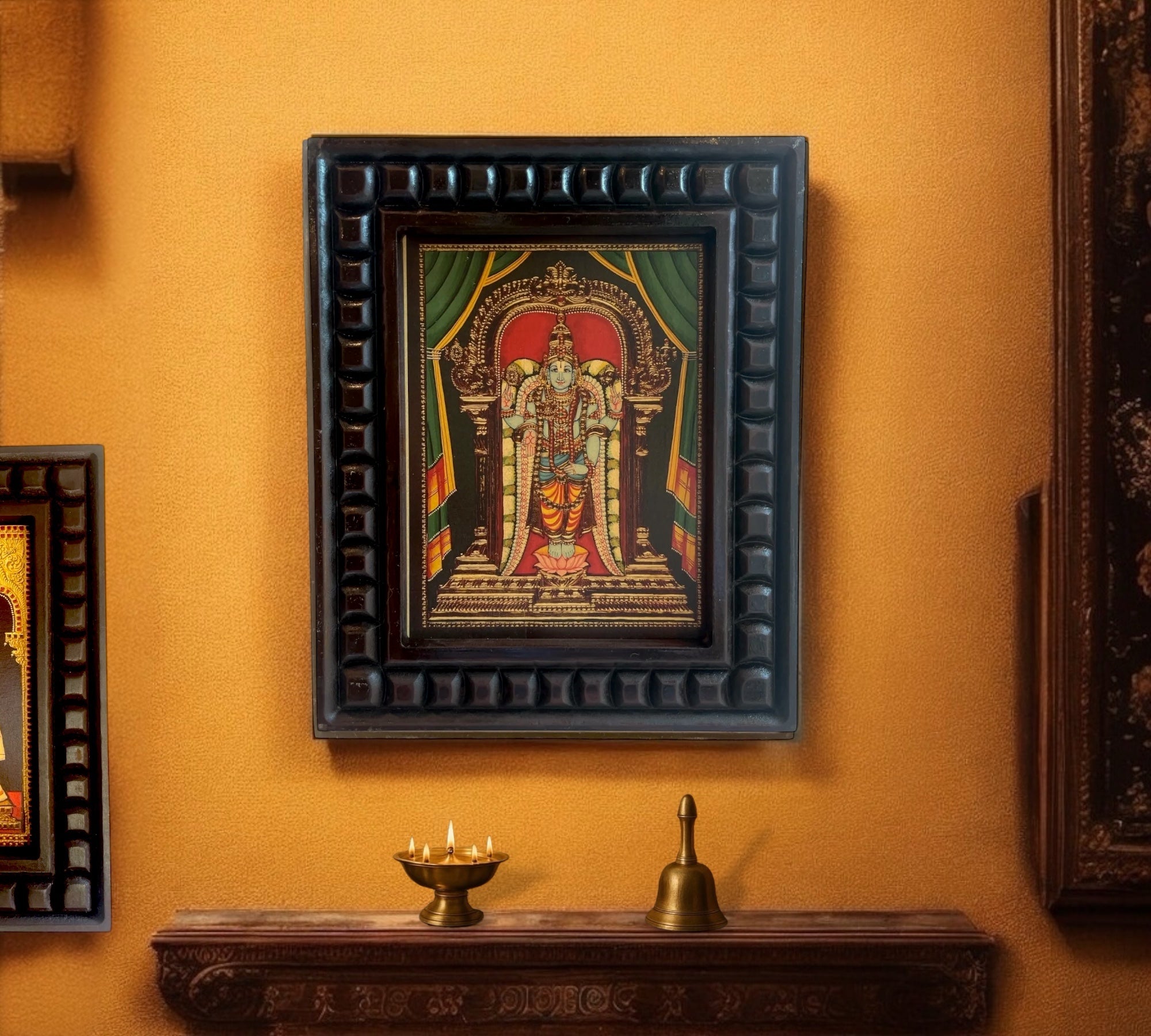 Tirupati Balaji (venkateshwara) Gold Leafed Art  With Wooden Frame
