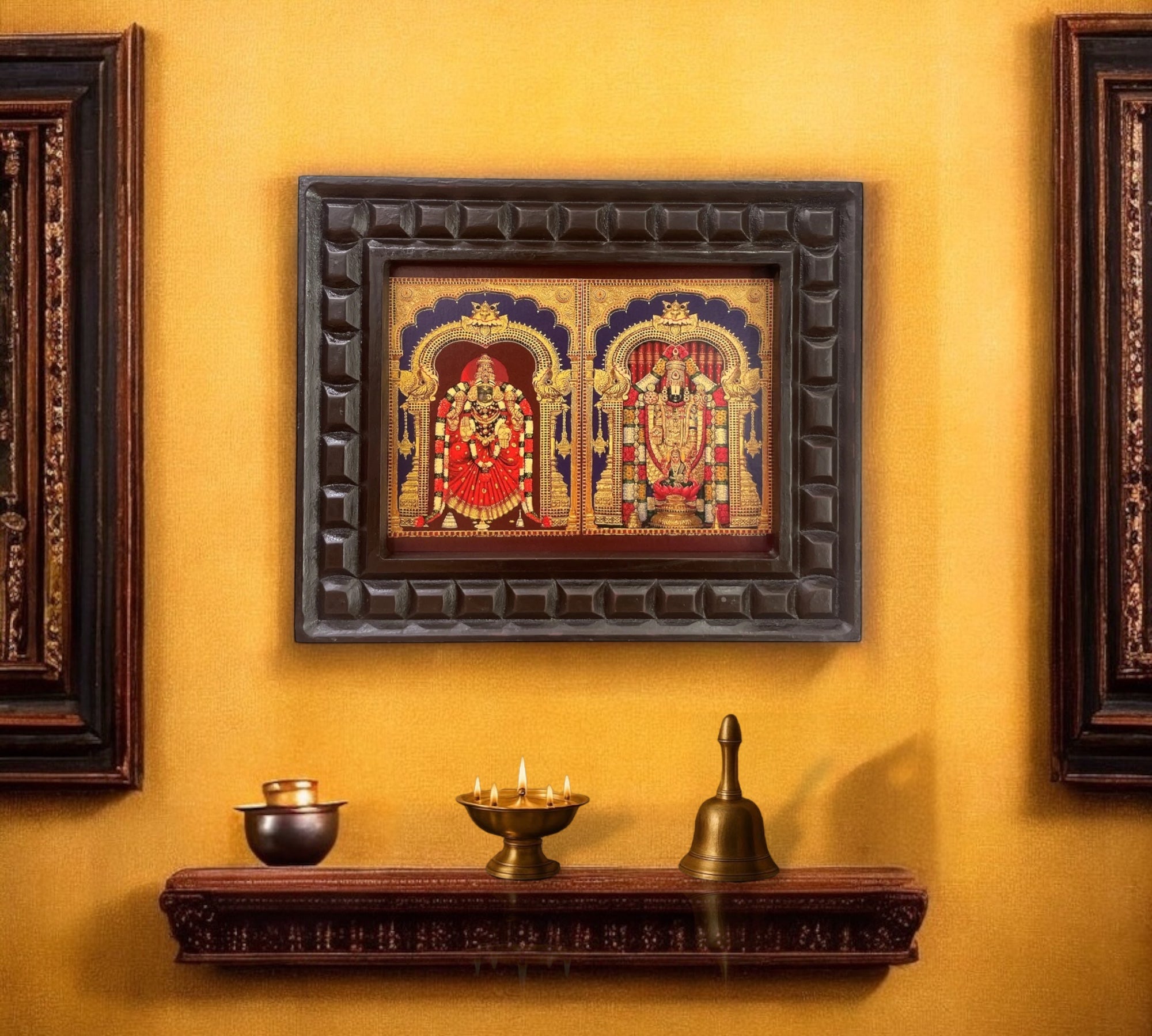 Tirupati balaji and Padmavathi -2 gold foiled artwork in wooden frame