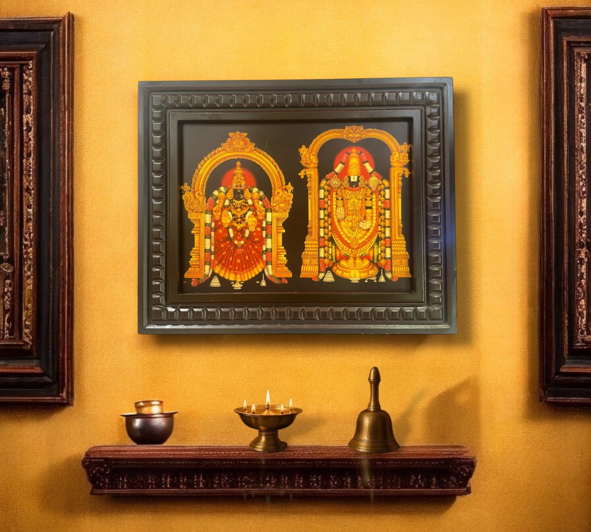 Tirupati Balaji & Sri Padmavathi Gold Leafed Art With Wooden Frame