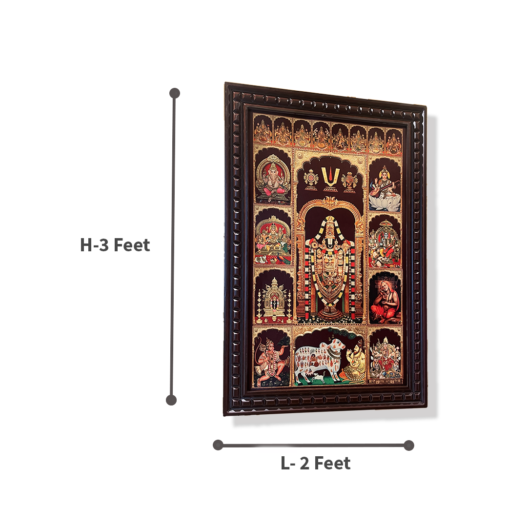 17 Gods in One Frame – Tirupati Balaji Darshan Wall Frame | Premium Wooden Frame | Vastu Spiritual Wall Decor for Home & Pooja Room