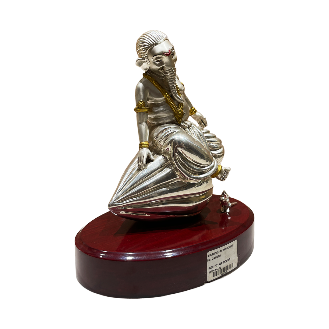 Ganesha Idol – Silver Finish Artistic Balancing Ganesha for Home, Office & Gift Decor