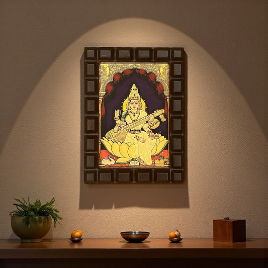 Saraswati 3 Gold Foiled art within wooden frame