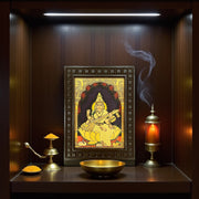 Saraswati -3 Gold Leafed Artwork with Polished Engineered Wooden Frame