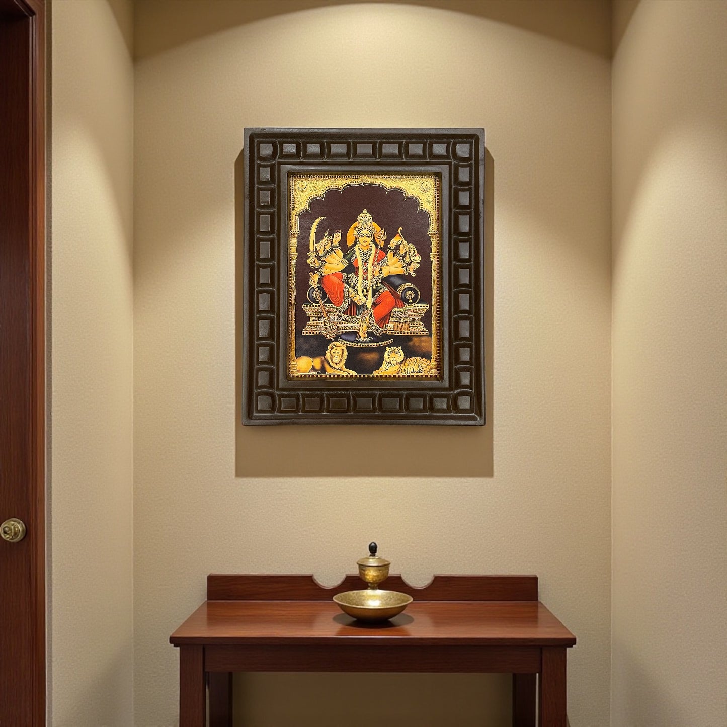 Durga Devi Gold Leafed Art With Wooden Frame 6