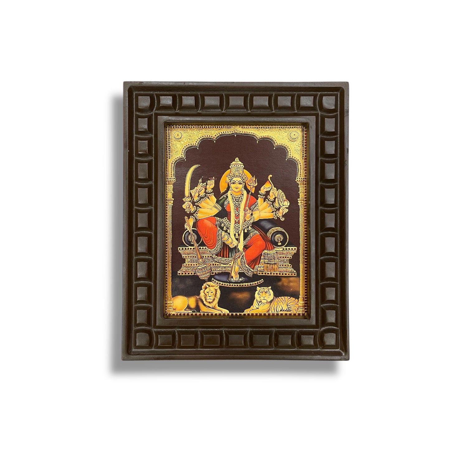 Durga Devi 6 Gold Leafed Art With Wooden Frame