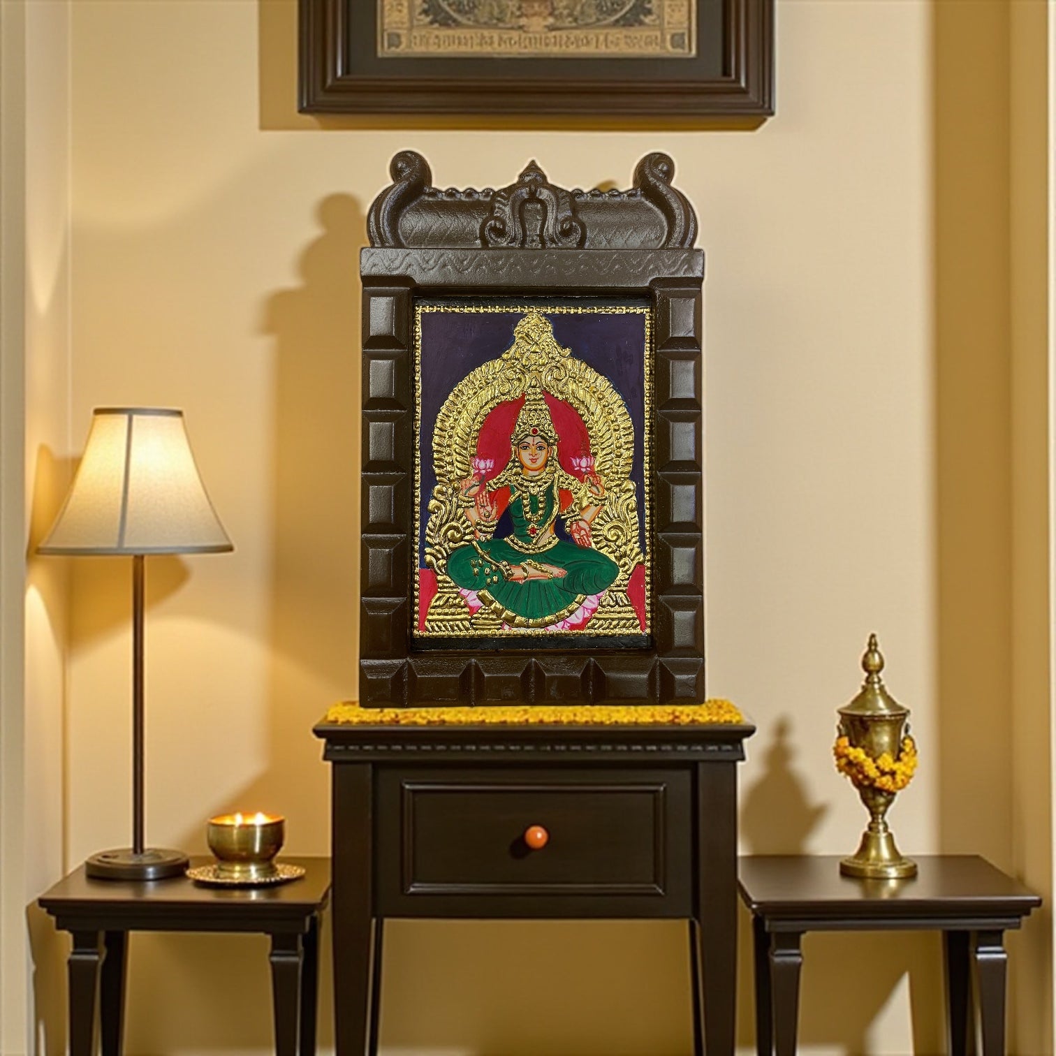 Lakshmi Green Saree Tanjore Painting