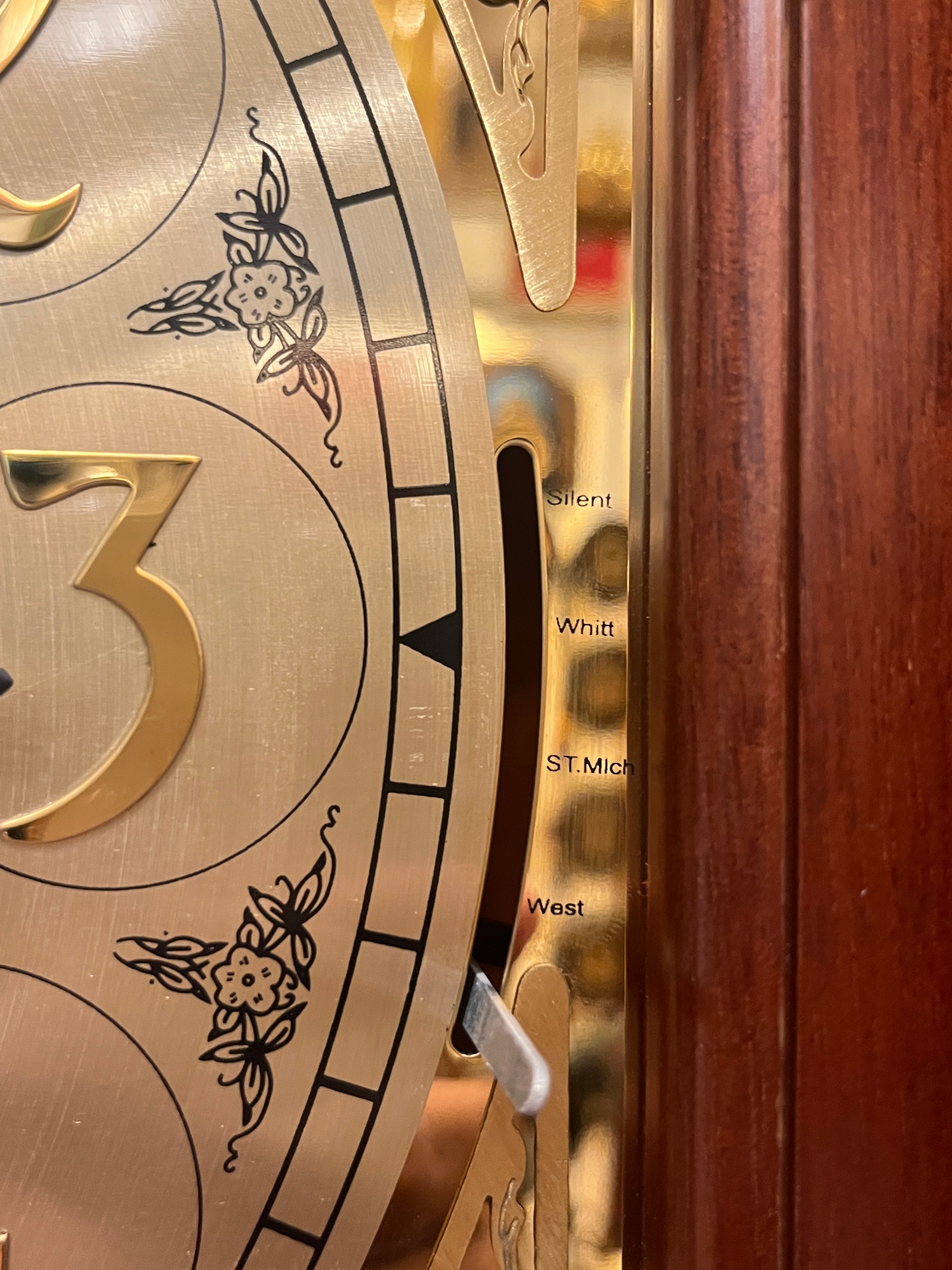 Original German Mechanical Grandfather Clock with Triple Chime, Moon Phase & Marquetry Work (88”)
