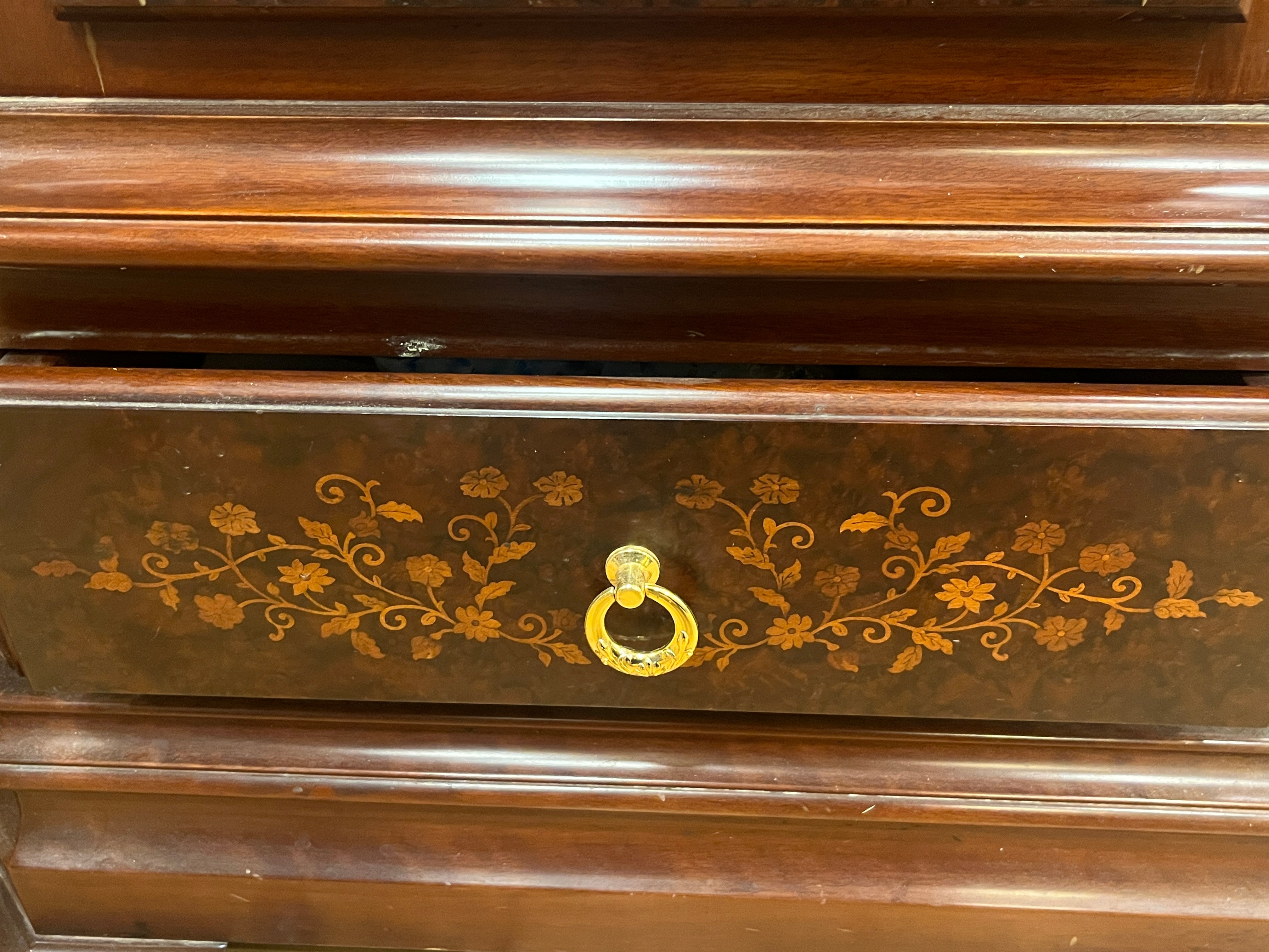 Original German Mechanical Grandfather Clock with Triple Chime, Moon Phase & Marquetry Work (88”)