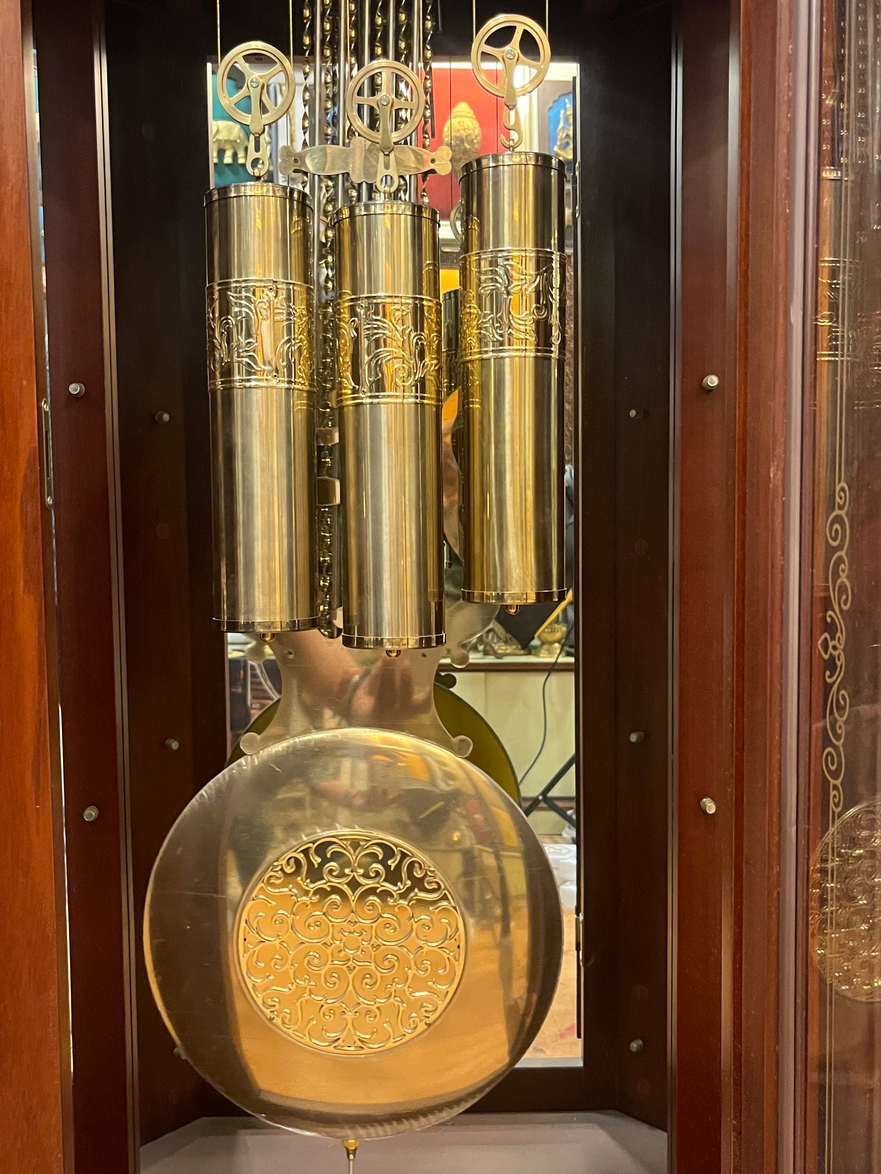 Original German Mechanical Grandfather Clock with Triple Chime, Moon Phase & Marquetry Work (88”)