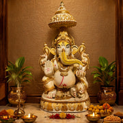 Lord Ganesha Marble Dust Handcrafted Idol with Gold Embellishment