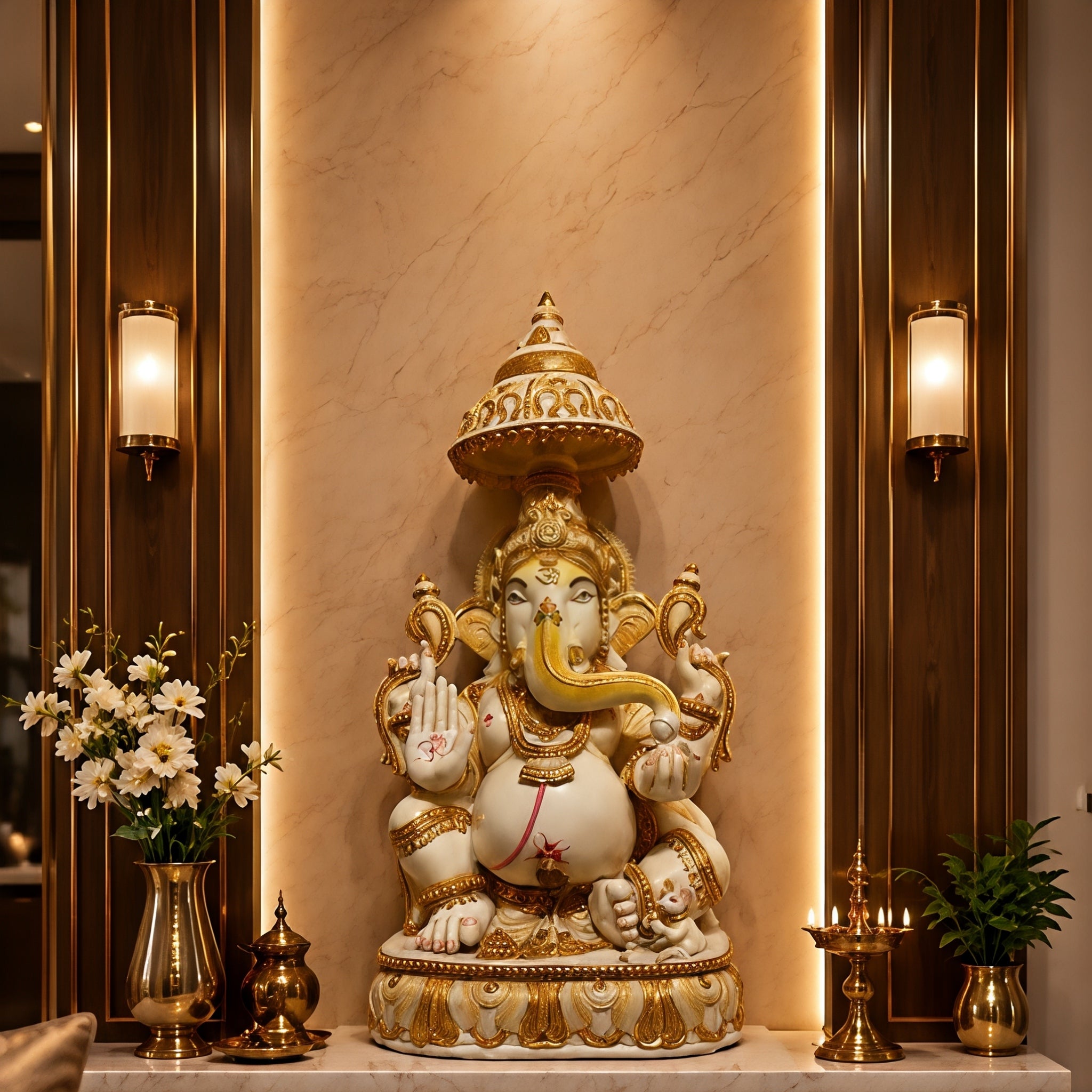 Lord Ganesha Marble Dust Handcrafted Idol with Gold Embellishment
