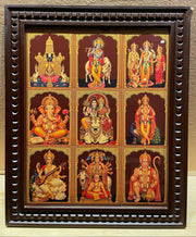 9 Gods in One Frame Gold Leaf Art, Engineered Wooden Pooja Frame | Made by Estudio
