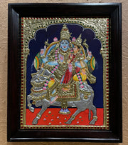 Pradosha Shiva Parvati Tanjore Painting | Rosewood Frame