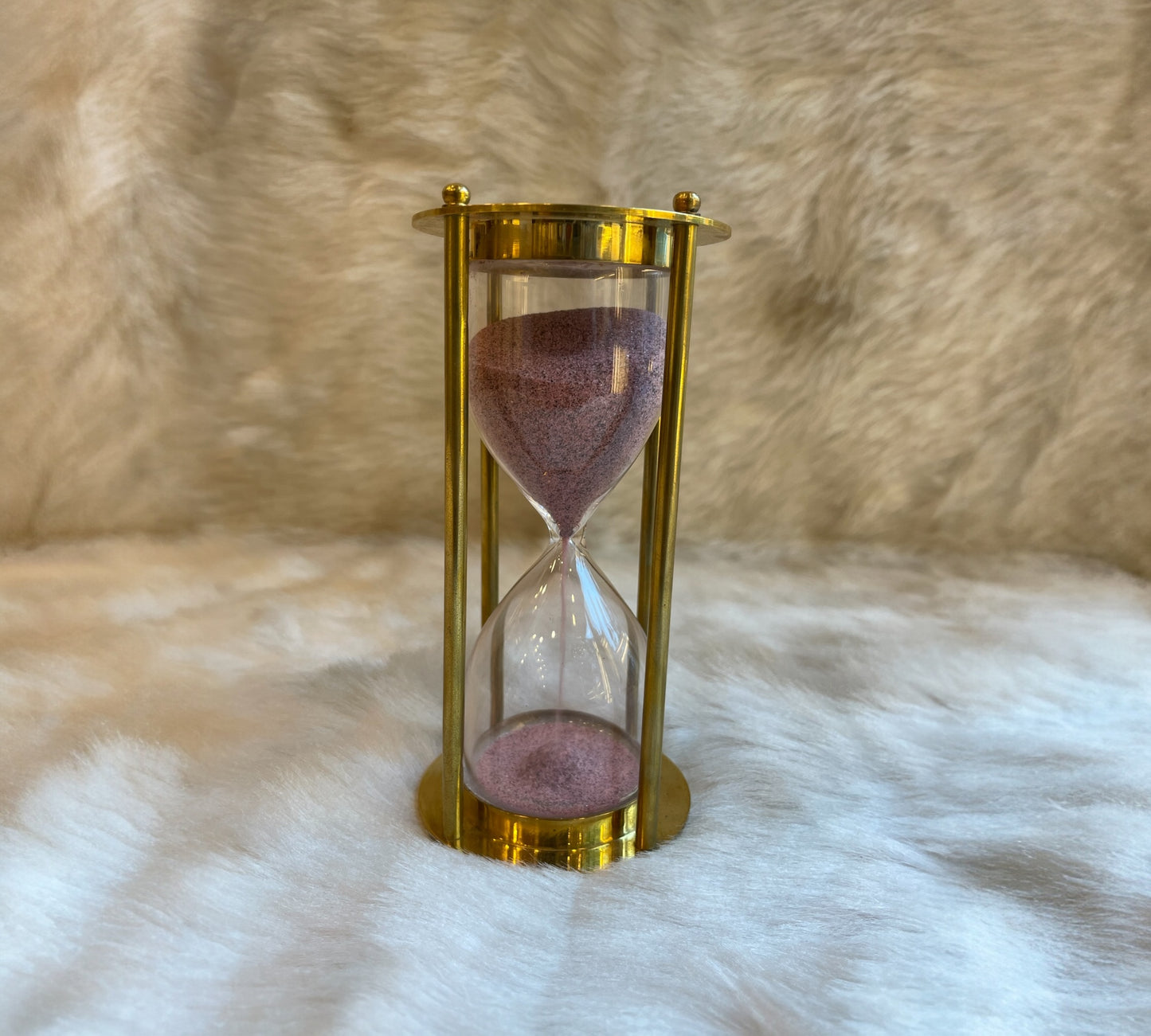 Antique Brass Sandtimer 5min time with Pink sand