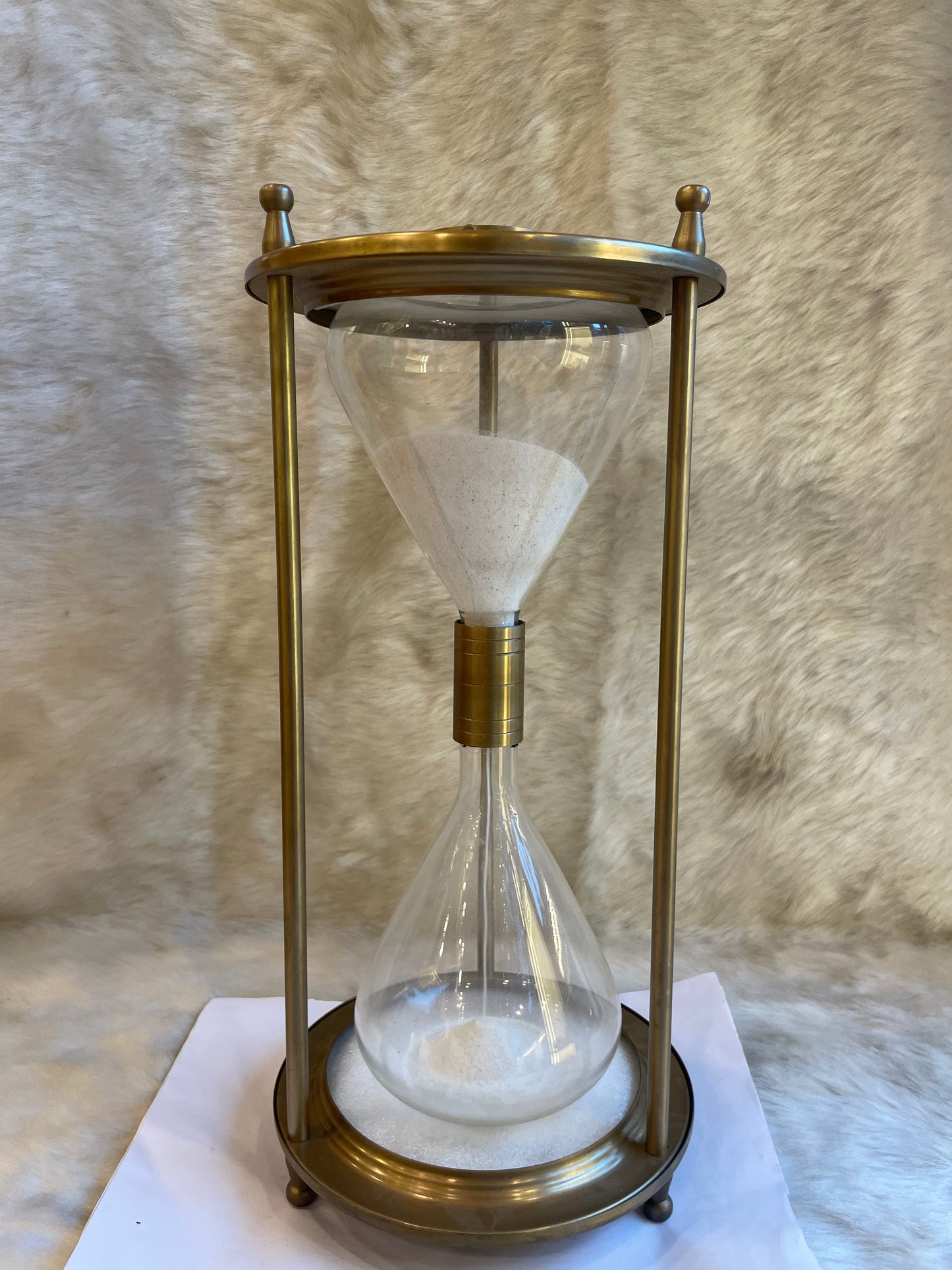 Brass Sand Timer with Compass and White Sand