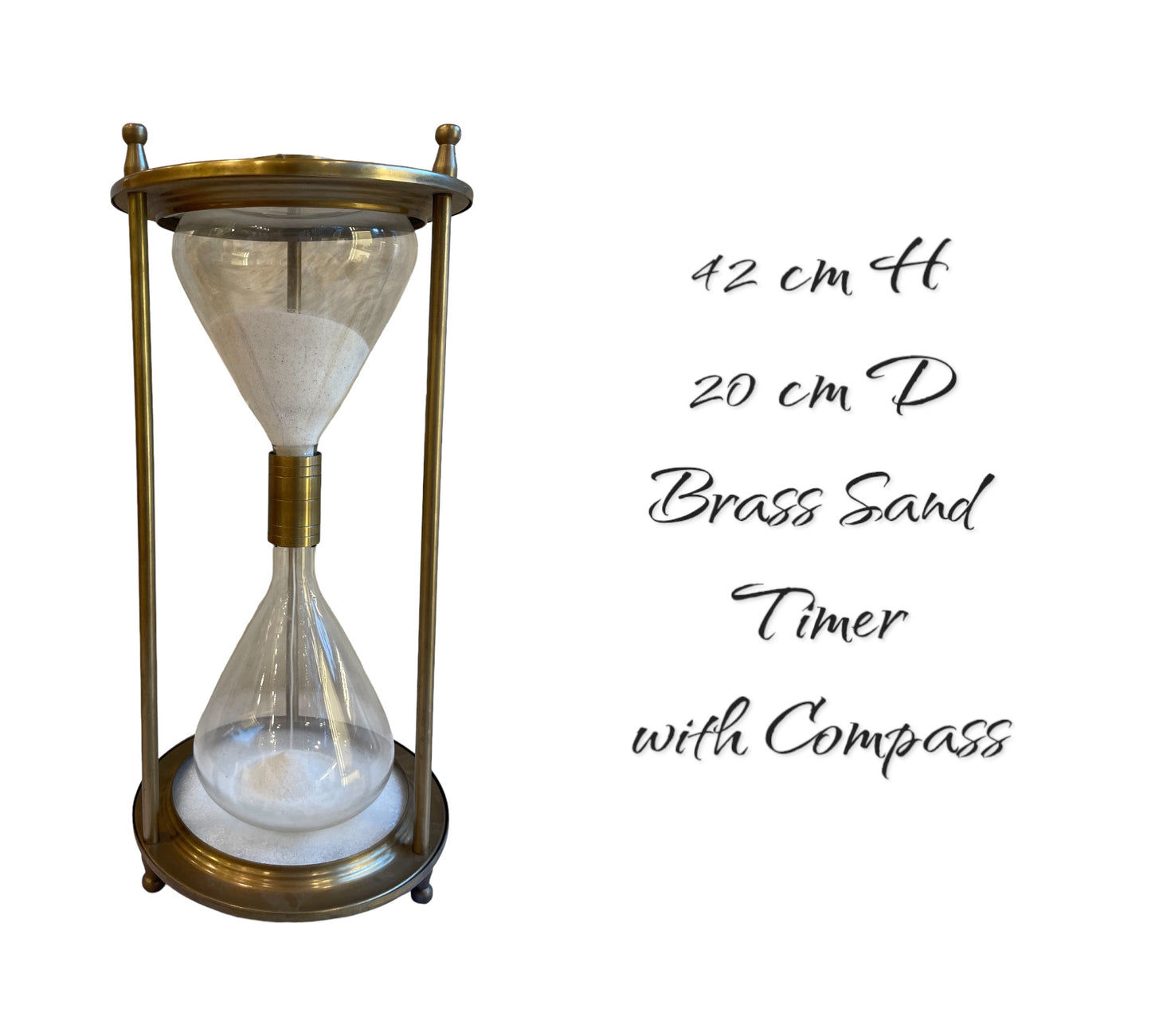 Brass Sand Timer with Compass and White Sand