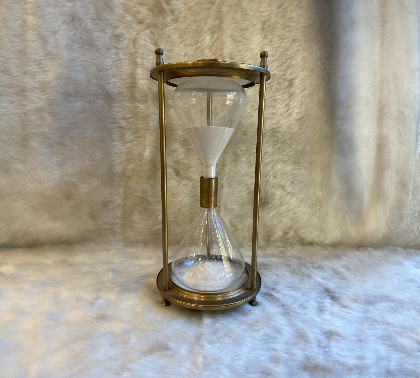 Brass Sand Timer with Compass and White Sand