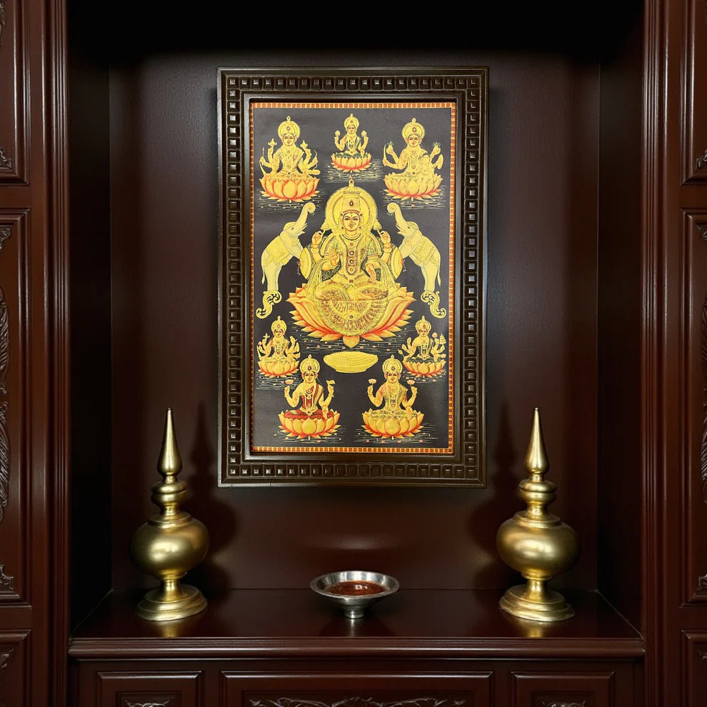 Astalakshmi Gold Leafed Art With Wooden Frame.