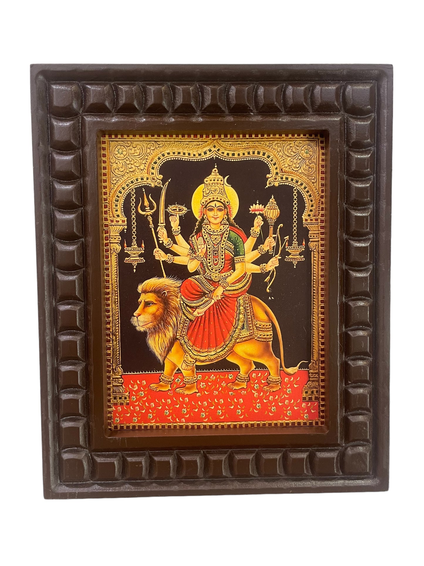 Gold Leafed Art Durga Devi With Wooden Frame