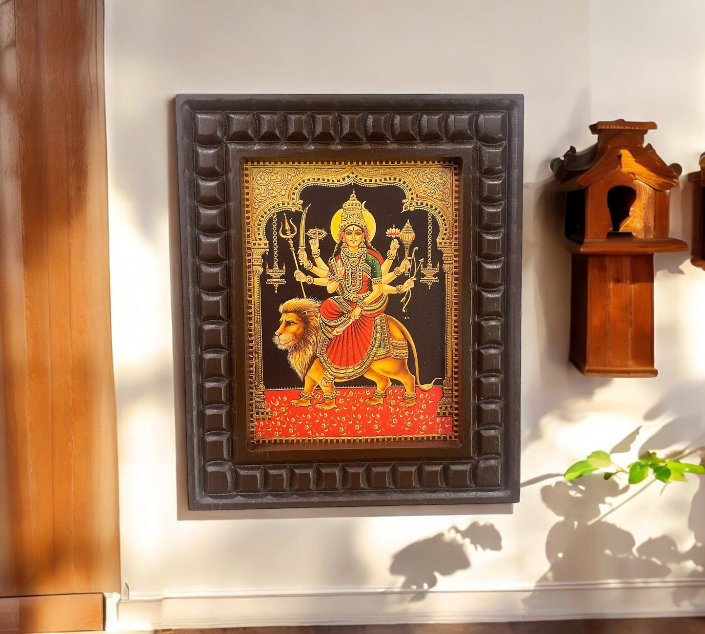 Gold Leafed Art Durga Devi With Wooden Frame