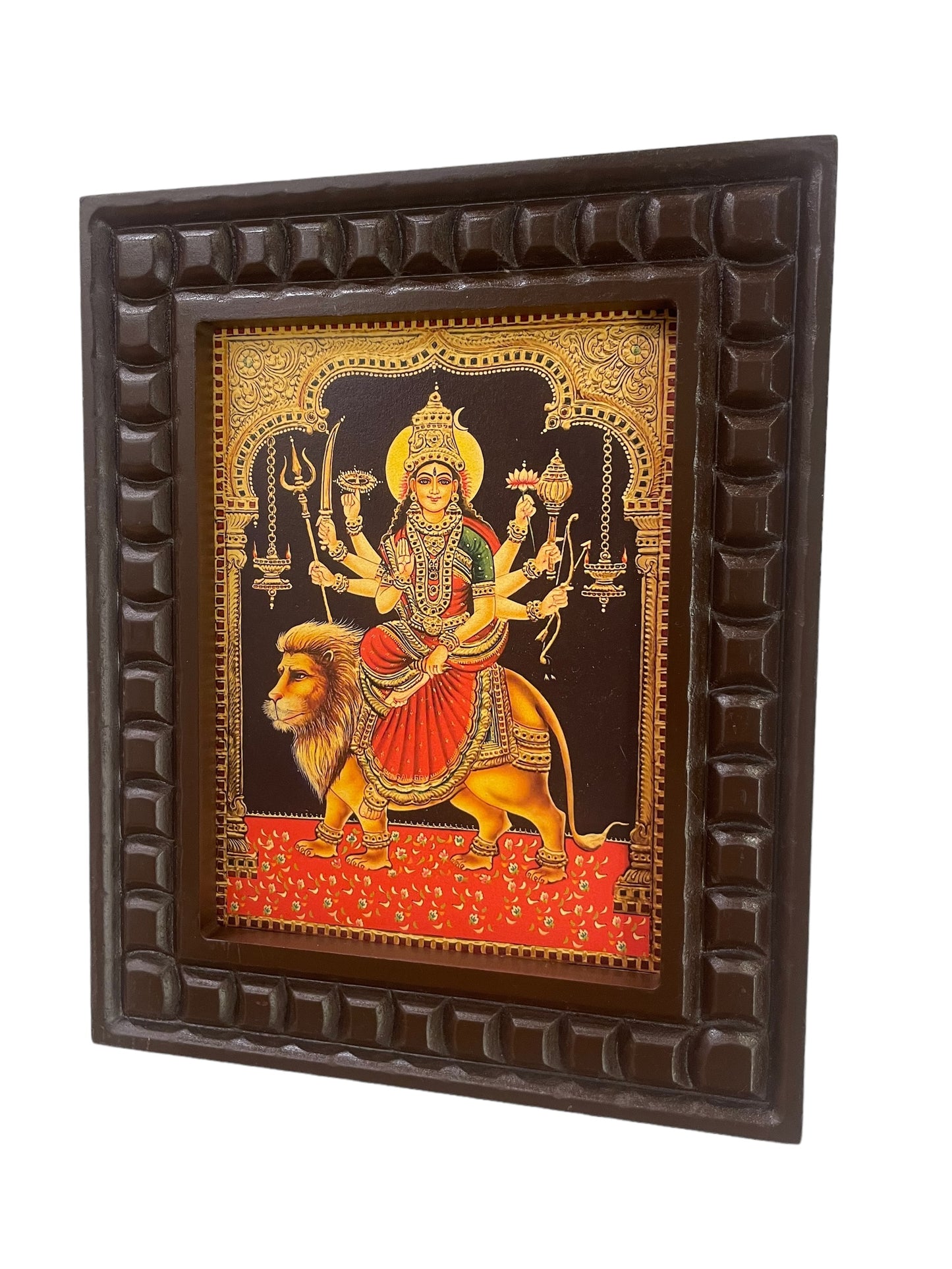 Gold Leafed Art Durga Devi With Wooden Frame