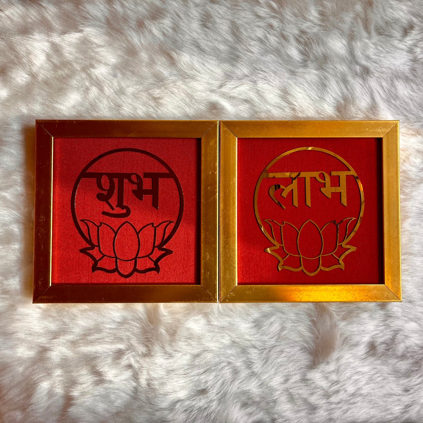 Shubh Labh Decor Red Silk With Golden Frame