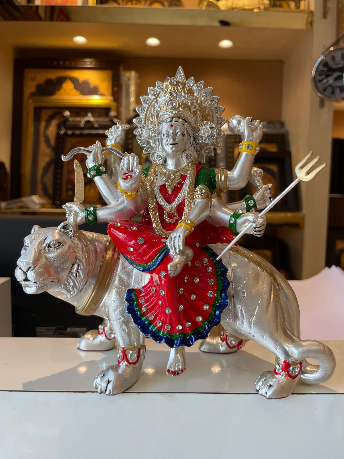 92.5 Sterling Silver Plated Durga Matha Idol with Enamel Work