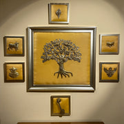 Golden Brass Wall Art Set – Kalpavriksha with Divine Elements.