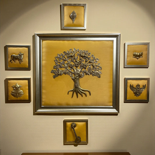 Golden Brass Wall Art Set – Kalpavriksha with Divine Elements.