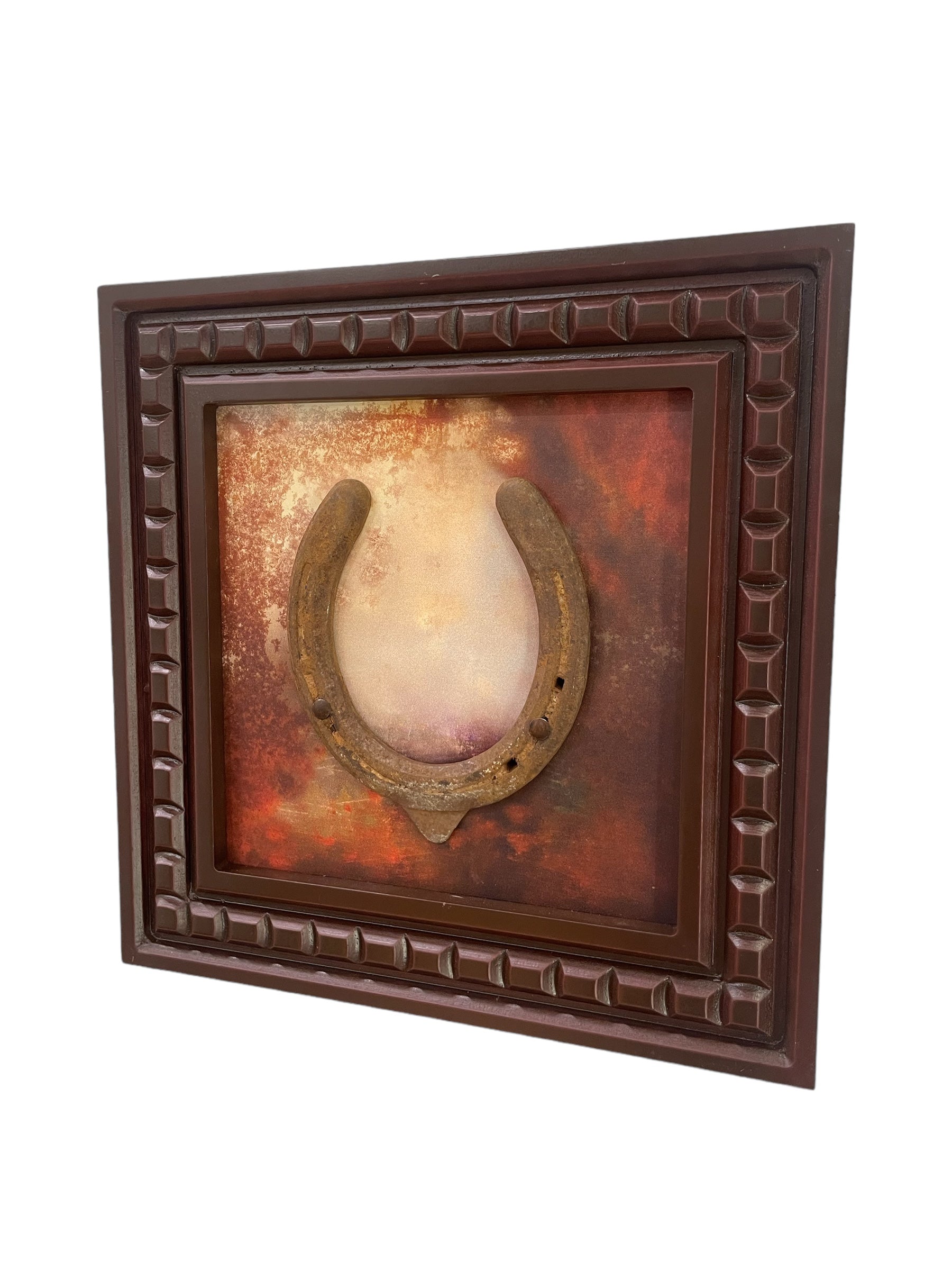 Good Luck Horseshoe with Abstract Painting Backdrop, Framed in Waterproof Engineered