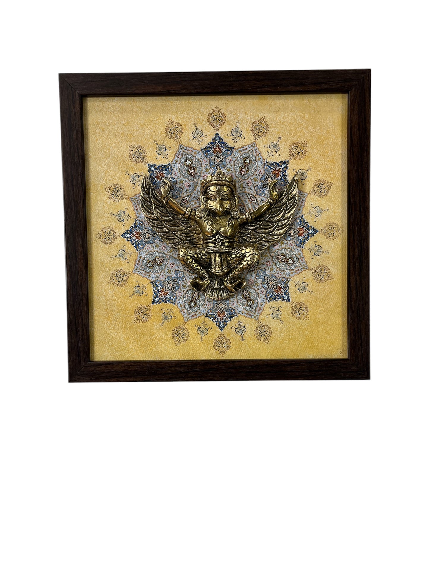 Garuda Brass with mandal backdrop in resin frame