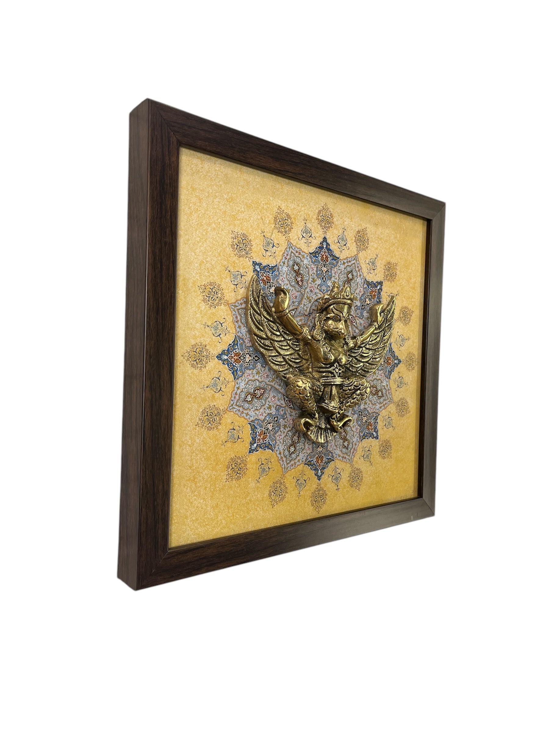 Garuda Brass with mandal backdrop in resin frame