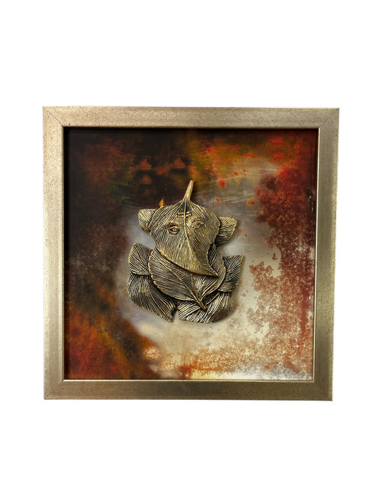 Leaf Ganesh Brass with abstract background