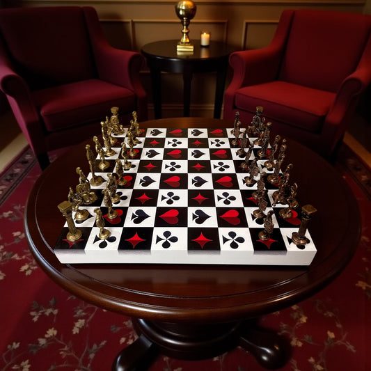 Chess Board - Deck Tile Pattern board with Vikings style Players marble dust
