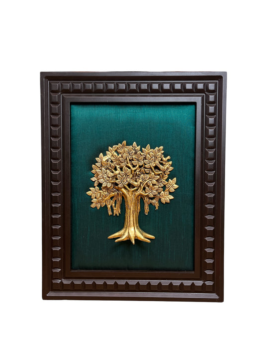 Tree of Life with Dark green silk backdrop in wooden frame