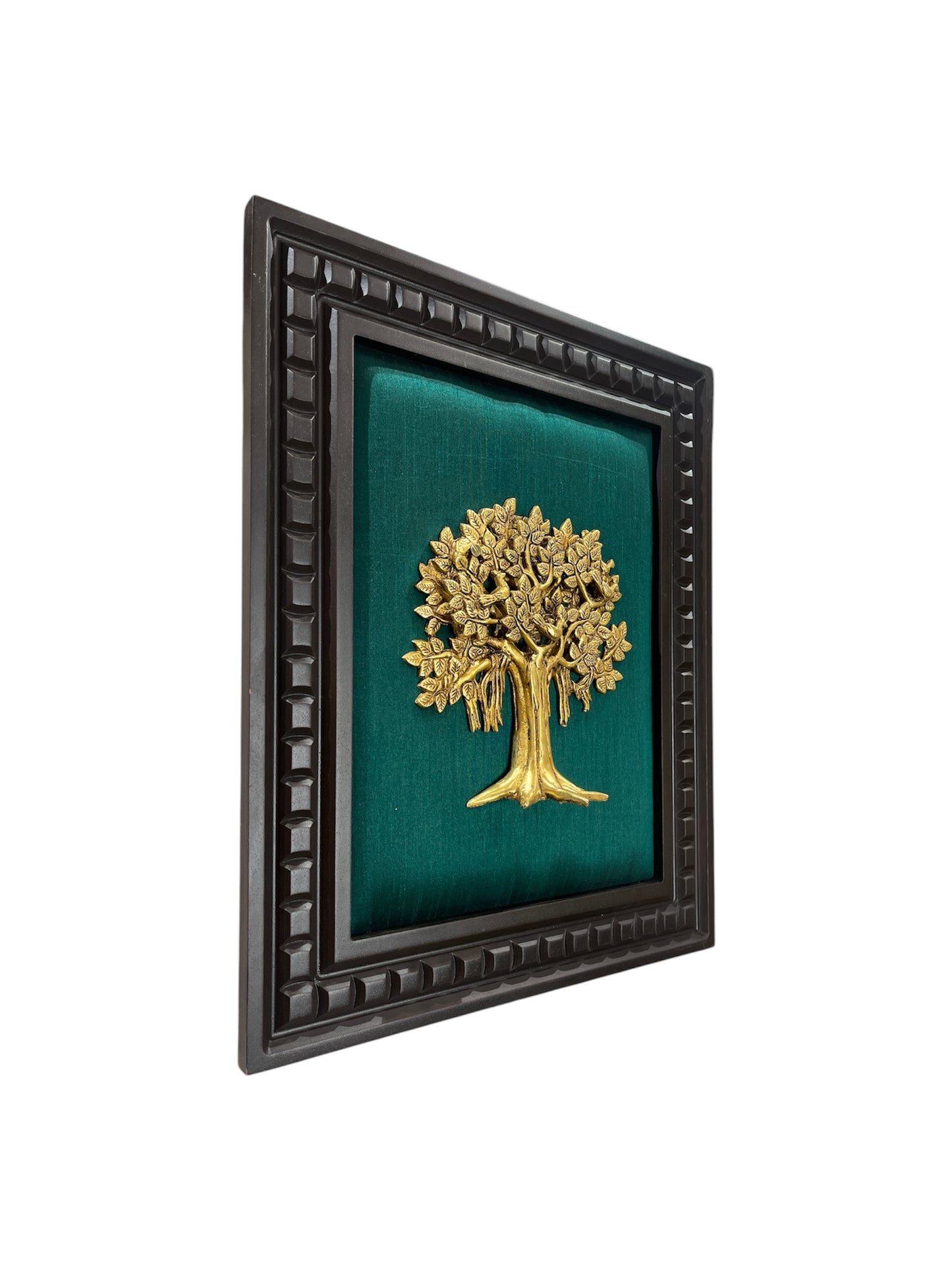 Tree of Life with Dark green silk backdrop in wooden frame