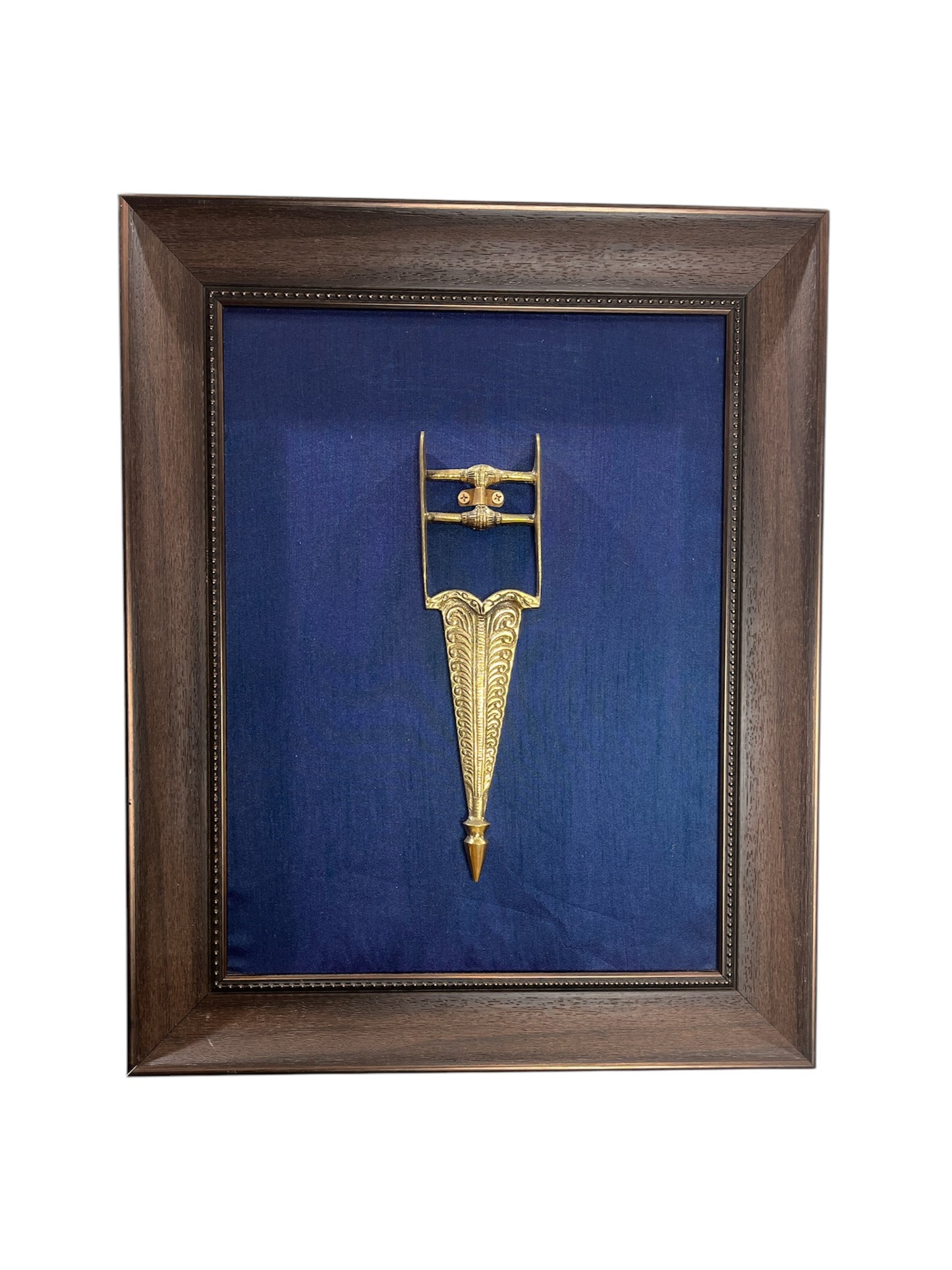 Brass Katar with navy blue silk  in resin frame