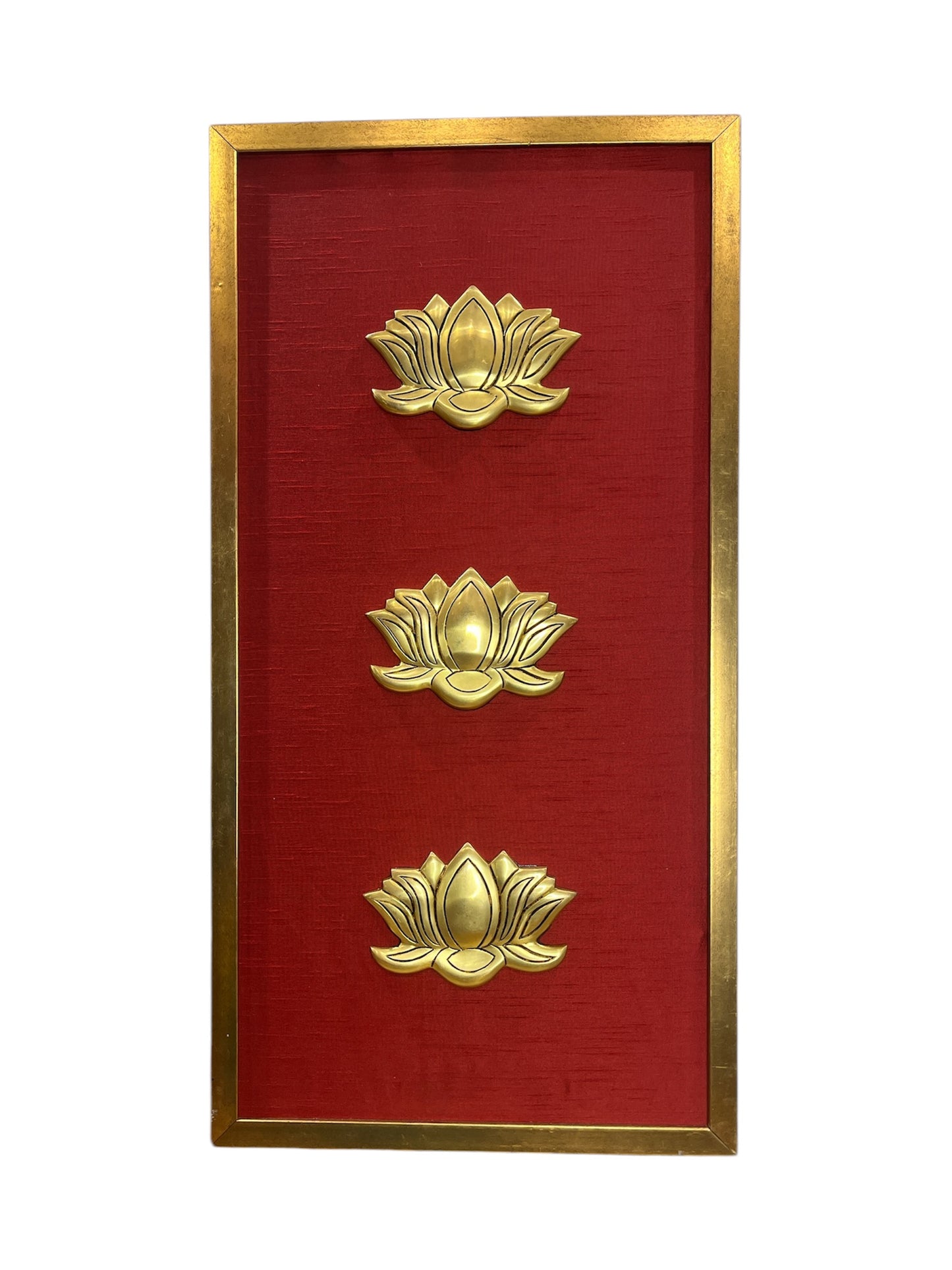 Brass Lotus with Red Silk Backdrop