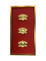 Brass Lotus with Red Silk Backdrop in Golden box frame