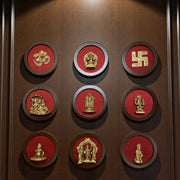 Brass Spiritual Wall Art Set – 9 Divine Plaques for Modern Pooja & Home Décor