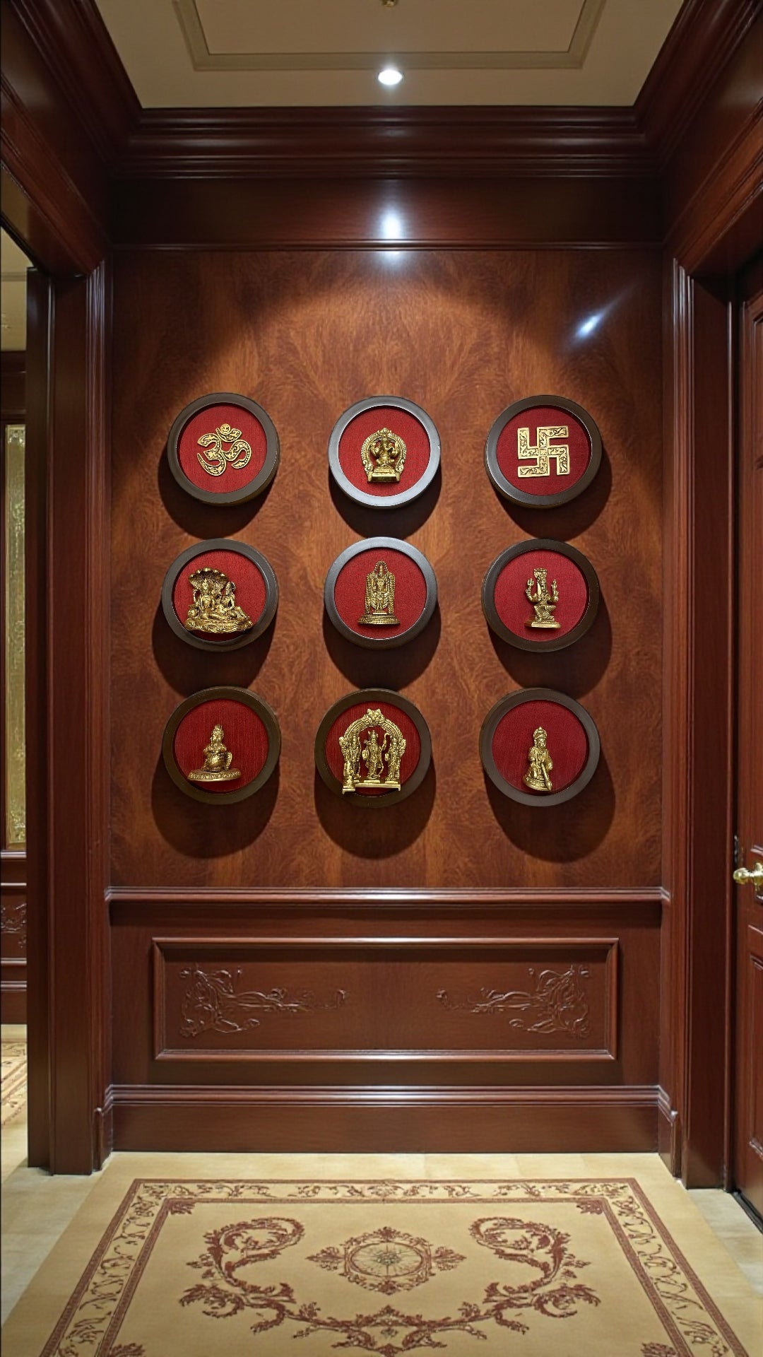 Brass Spiritual Wall Art Set – 9 Divine Plaques for Modern Pooja & Home Décor