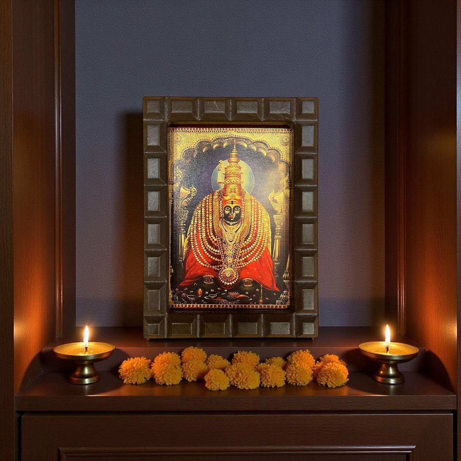 Tulja Bhavani Gold Foiled art within wooden frame