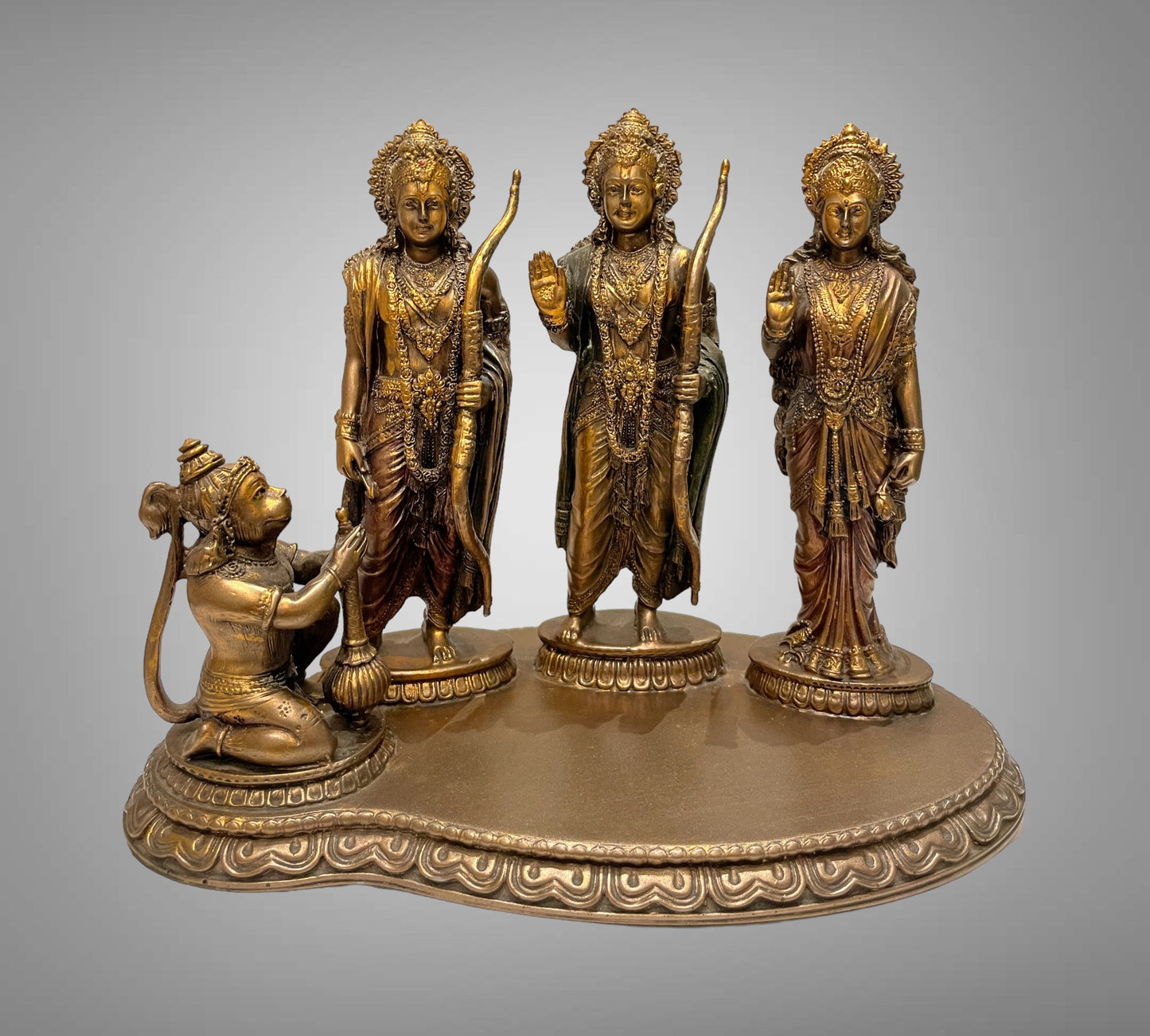 Bronze Ram Darbar Statue with Rama, Laxmana, Devi Sita, and Hanuman Murti.