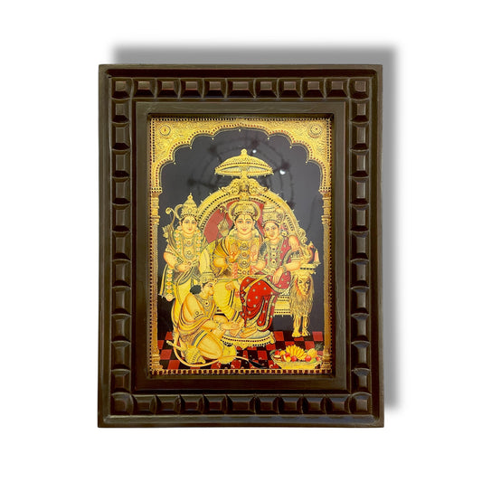 Rama Pattabhisheka Gold Foil Art with Wooden Frame.