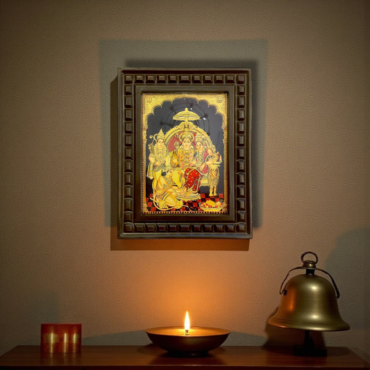 Rama Pattabhisheka Gold Foil Art with Wooden Frame.