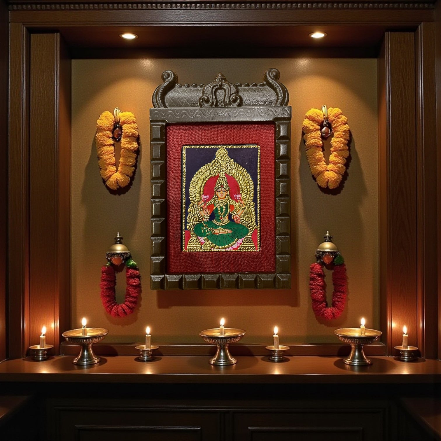 Lakshmi Green Saree Tanjore Painting