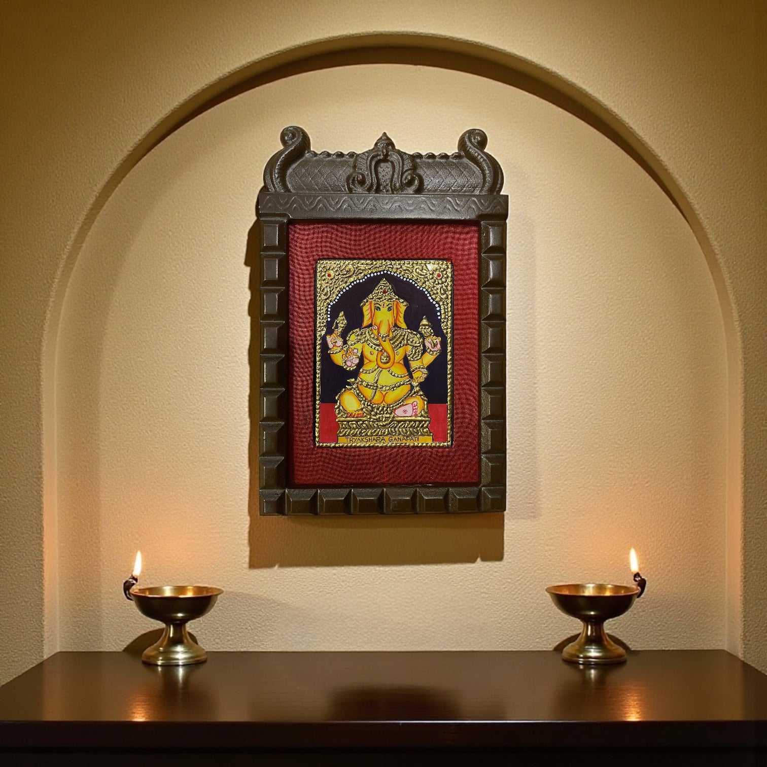 Trayakshara Ganapati Tanjore Painting