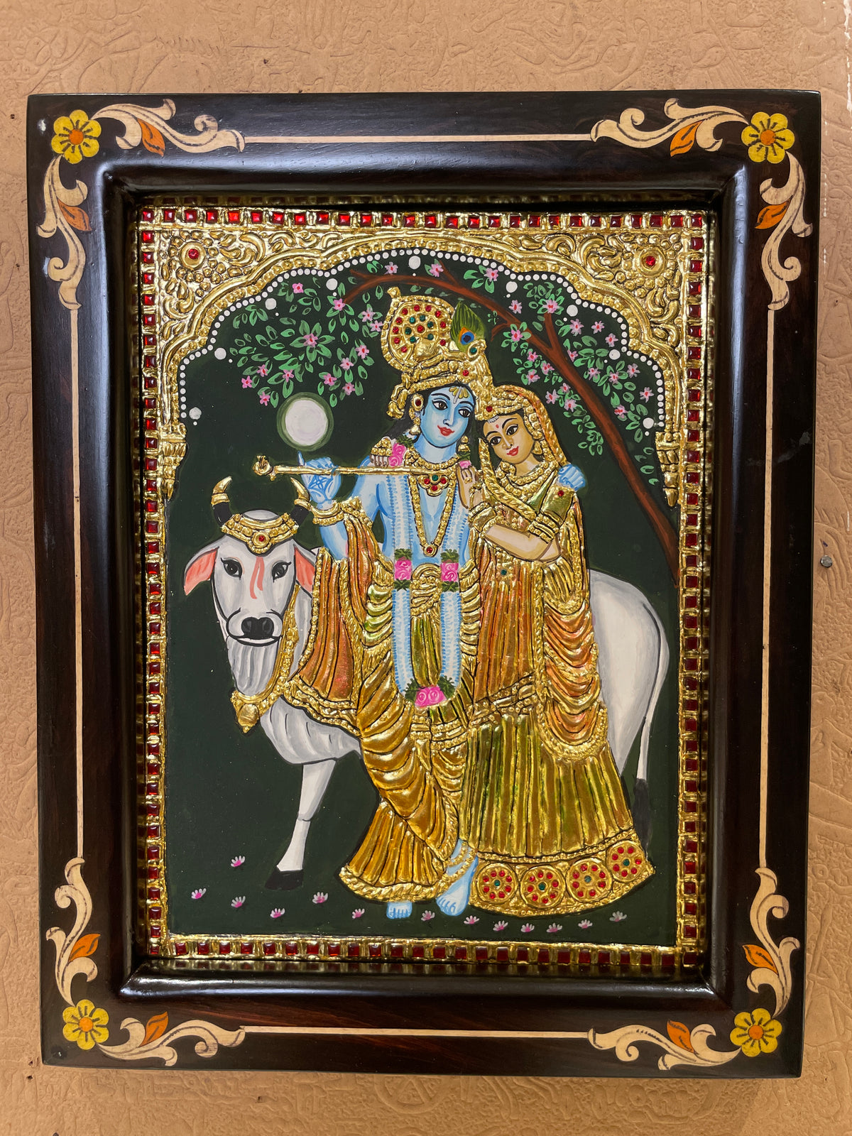 Radha Krishna Original Hand-Painted Tanjore Painting | Premium Rosewood Frame | Divine Love Wall Art by ESTUDIO