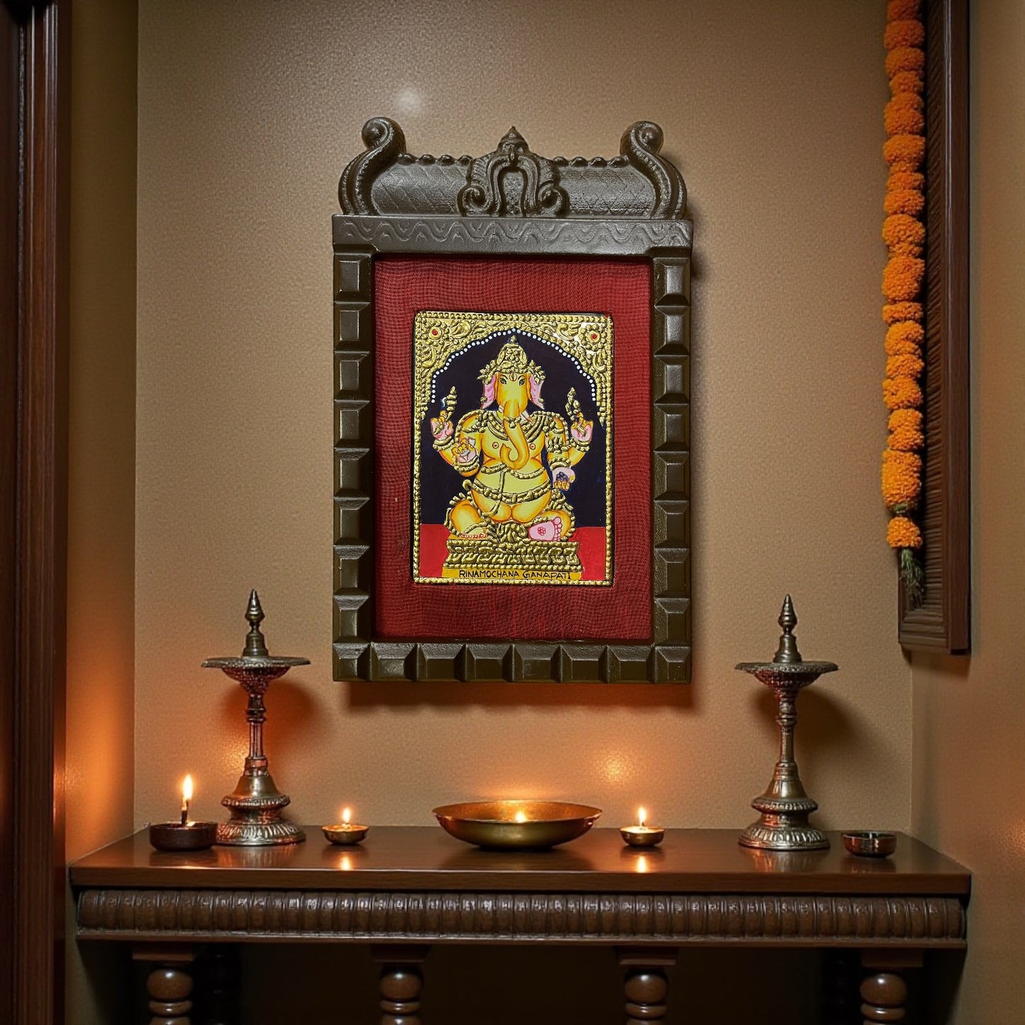 Rinamochana Ganapati Tanjore Painting
